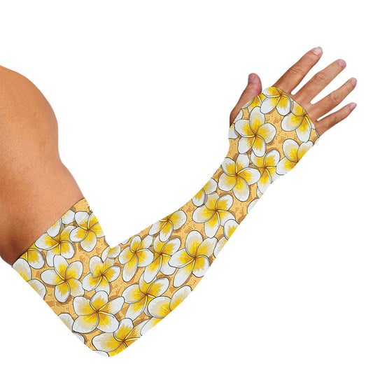 Frangipani Flower Pattern Print Sun Protection Arm Sleeves