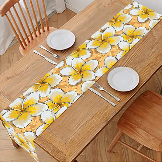 Frangipani Flower Pattern Print Table Runner