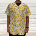 Frangipani Flower Pattern Print Textured Short Sleeve Shirt