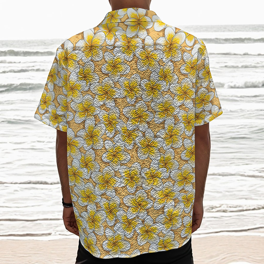 Frangipani Flower Pattern Print Textured Short Sleeve Shirt