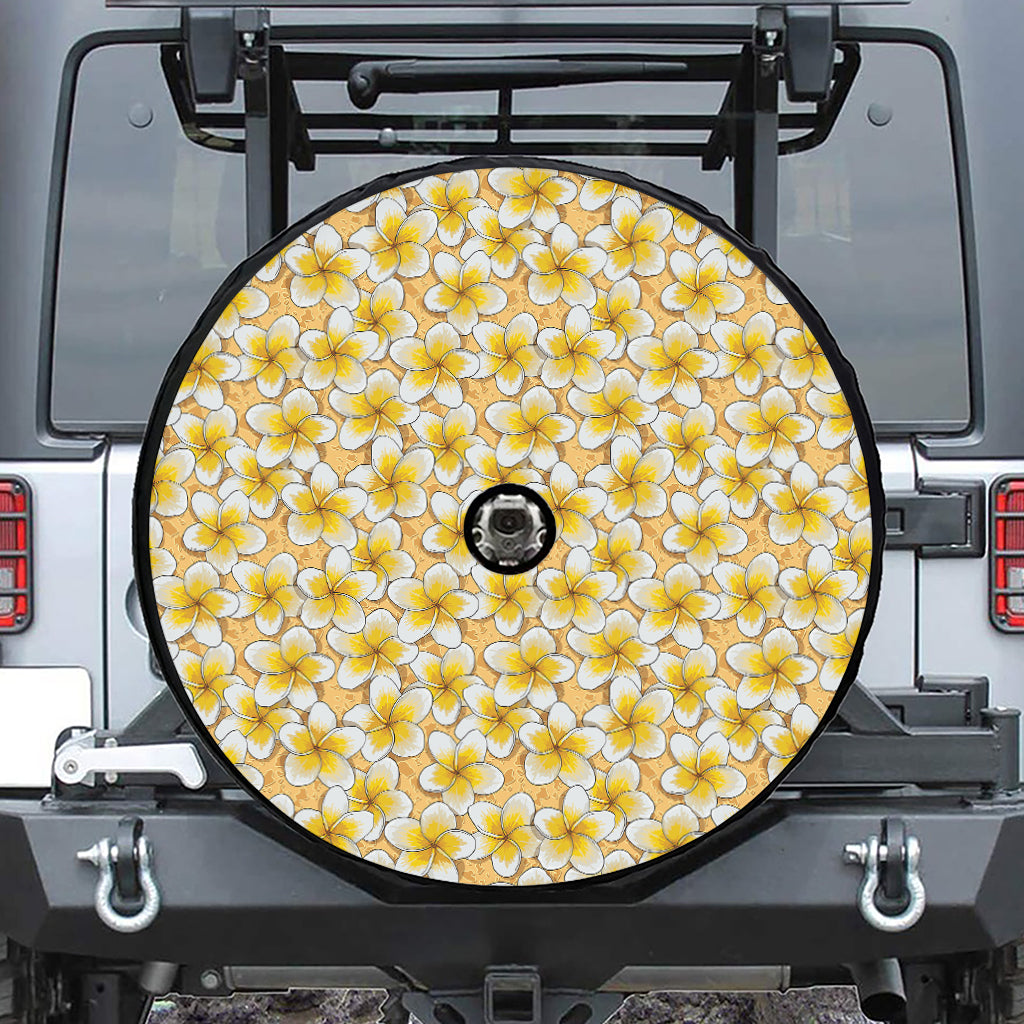 Frangipani Flower Pattern Print Tire Cover With Camera Hole