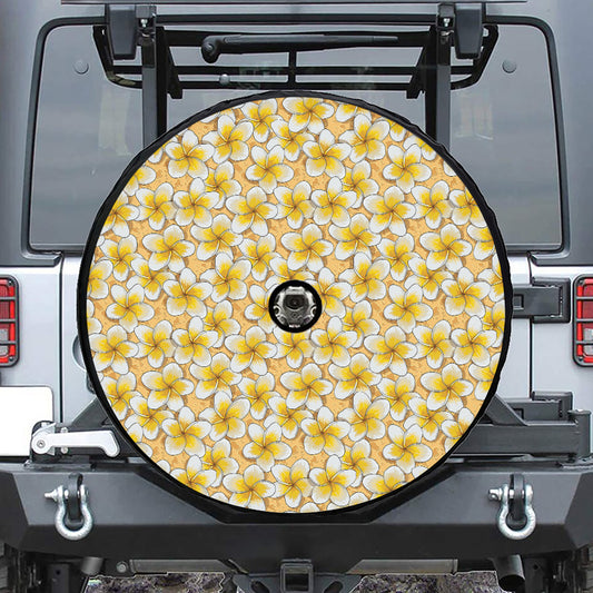 Frangipani Flower Pattern Print Tire Cover With Camera Hole