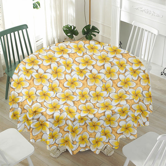 Frangipani Flower Pattern Print Waterproof Round Tablecloth