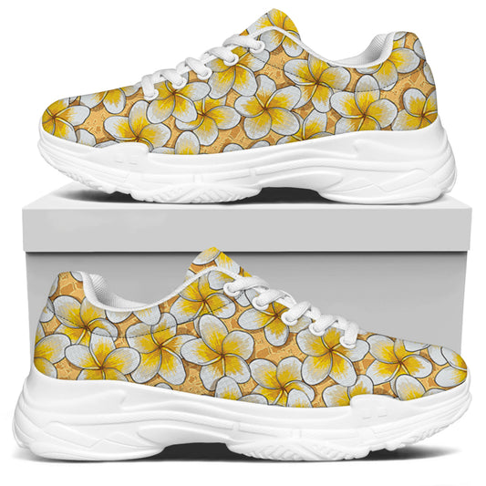 Frangipani Flower Pattern Print White Chunky Shoes