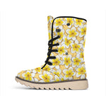 Frangipani Flower Pattern Print Winter Boots