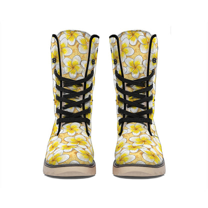 Frangipani Flower Pattern Print Winter Boots