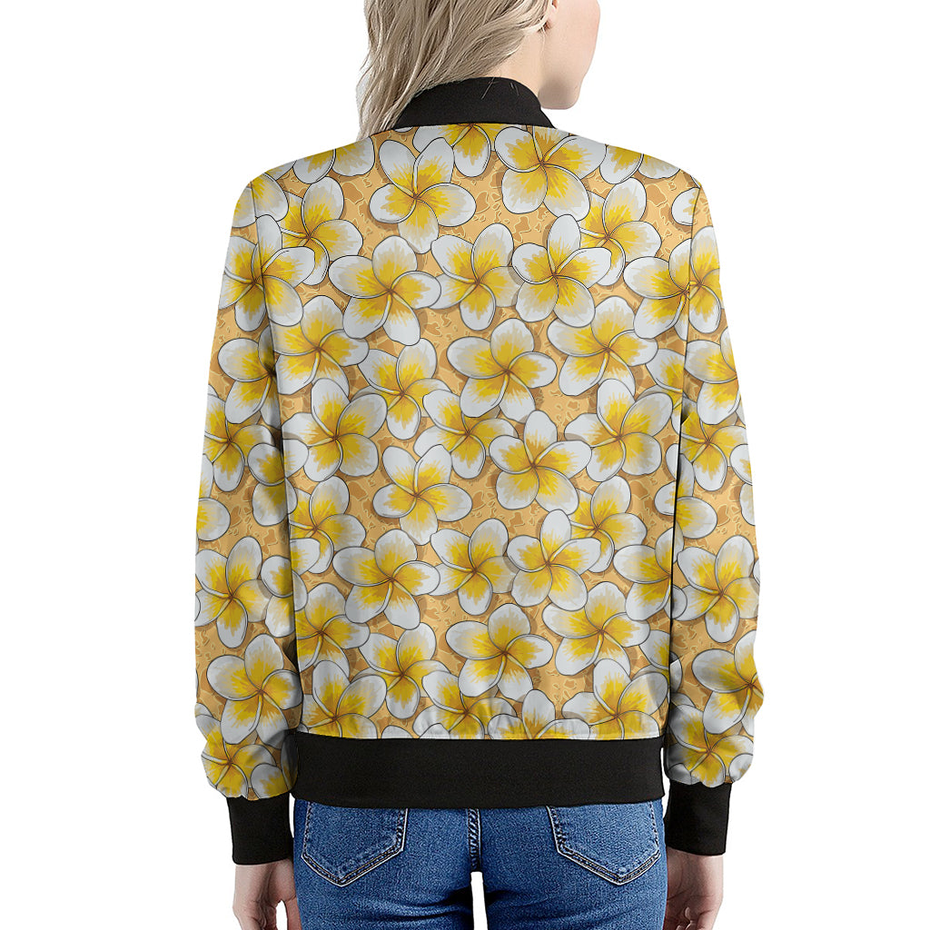 Frangipani Flower Pattern Print Women's Bomber Jacket