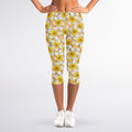 Frangipani Flower Pattern Print Women's Capri Leggings