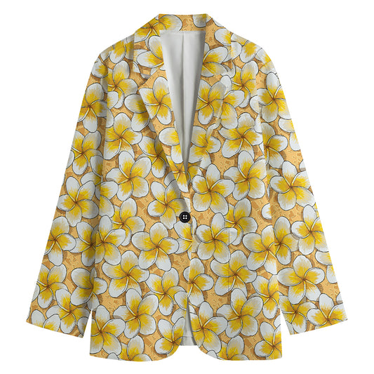 Frangipani Flower Pattern Print Women's Cotton Blazer