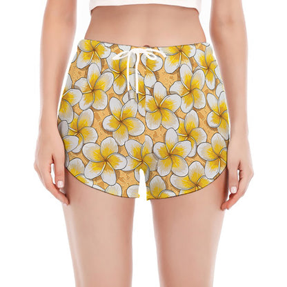 Frangipani Flower Pattern Print Women's Split Running Shorts