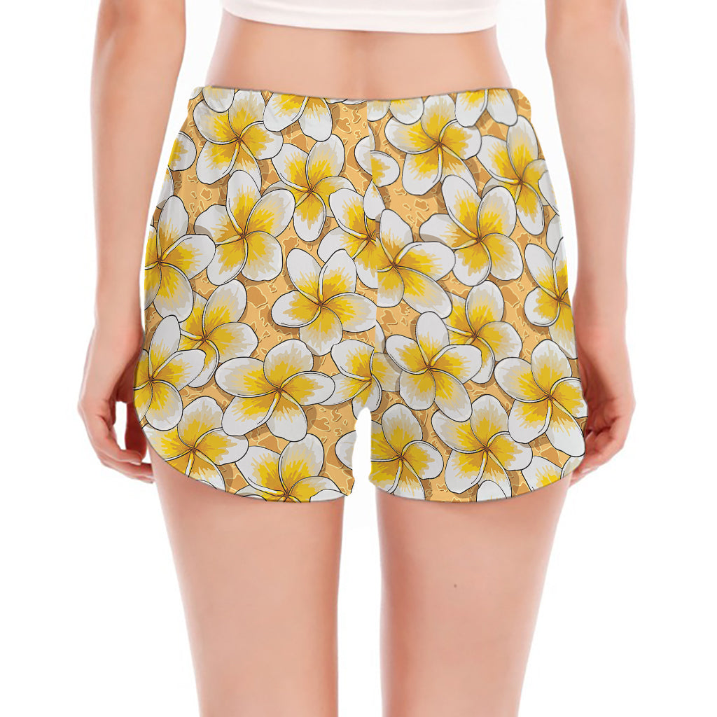Frangipani Flower Pattern Print Women's Split Running Shorts