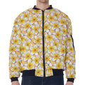 Frangipani Flower Pattern Print Zip Sleeve Bomber Jacket