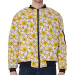 Frangipani Flower Pattern Print Zip Sleeve Bomber Jacket