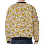 Frangipani Flower Pattern Print Zip Sleeve Bomber Jacket