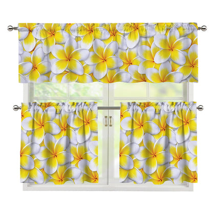 Frangipani Flower Print 3 Piece Kitchen Curtains