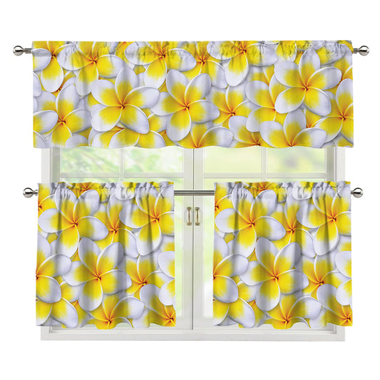 Frangipani Flower Print 3 Piece Kitchen Curtains