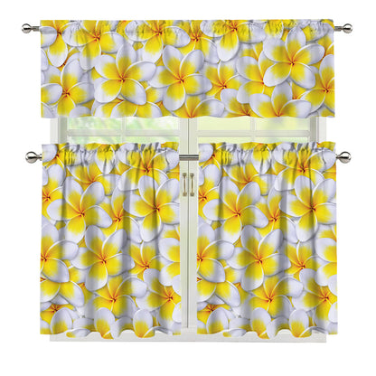 Frangipani Flower Print 3 Piece Kitchen Curtains