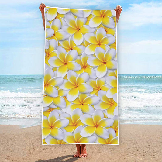 Frangipani Flower Print Beach Towel