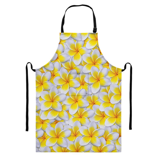 Frangipani Flower Print Bib Apron With Pocket