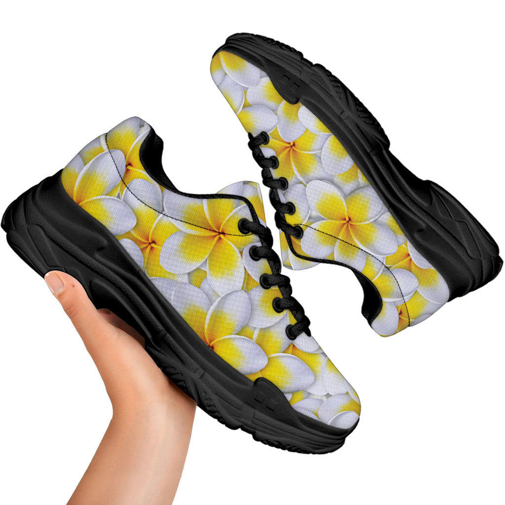 Frangipani Flower Print Black Chunky Shoes