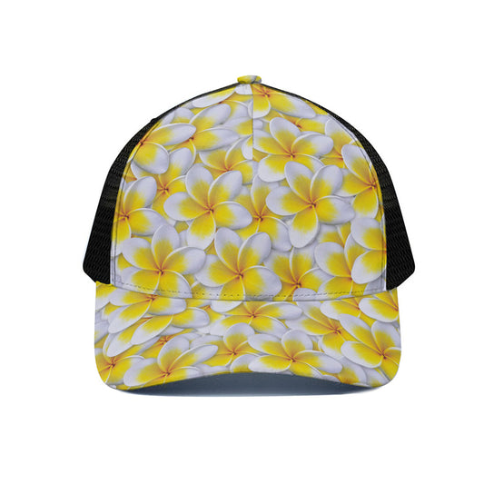 Frangipani Flower Print Black Mesh Trucker Cap