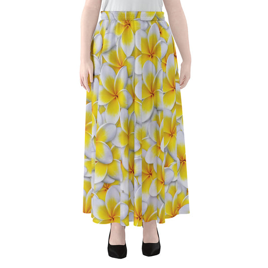 Frangipani Flower Print Chiffon Maxi Skirt
