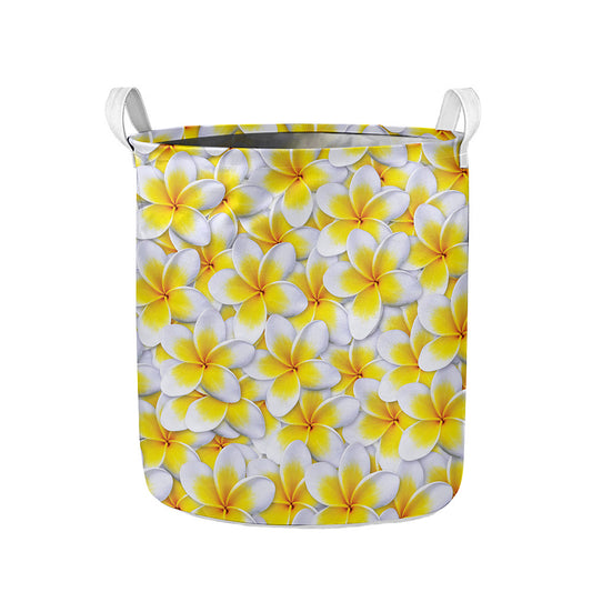 Frangipani Flower Print Collapsible Laundry Basket