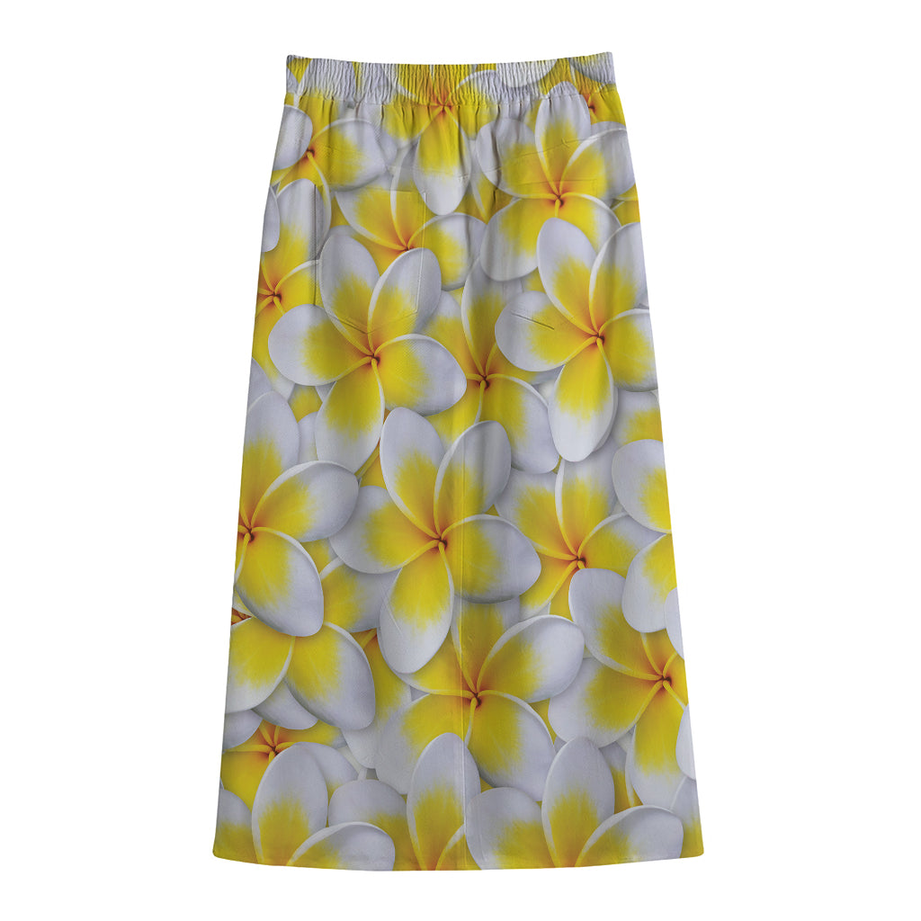 Frangipani Flower Print Cotton Front Slit Maxi Skirt