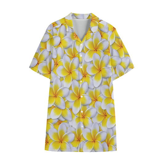 Frangipani Flower Print Cotton Hawaiian Shirt