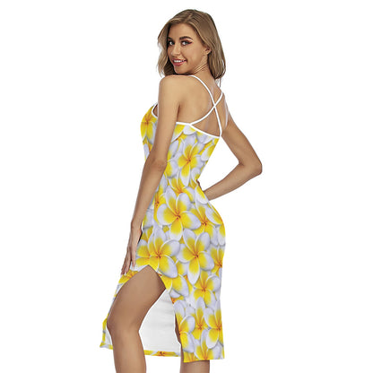 Frangipani Flower Print Cross Back Cami Dress