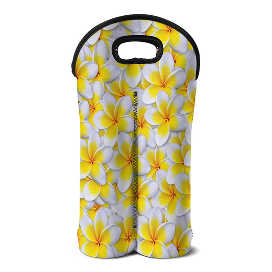 Frangipani Flower Print Double Neoprene Wine Tote