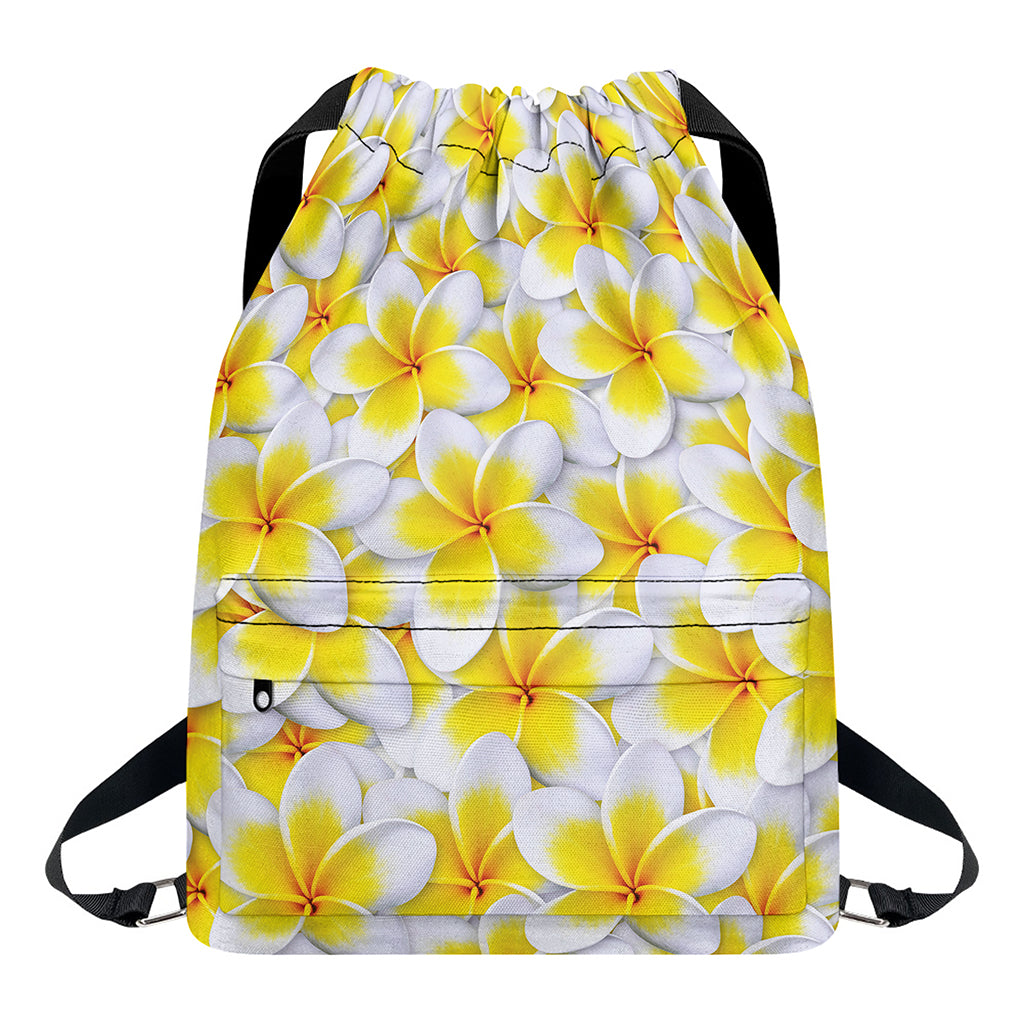 Frangipani Flower Print Drawstring Backpack
