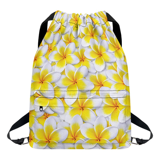 Frangipani Flower Print Drawstring Backpack