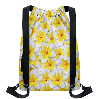 Frangipani Flower Print Drawstring Backpack