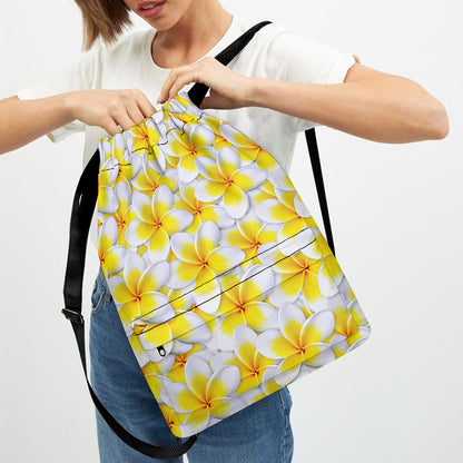 Frangipani Flower Print Drawstring Backpack