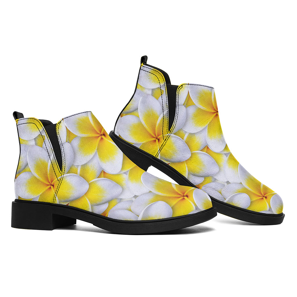Frangipani Flower Print Flat Ankle Boots