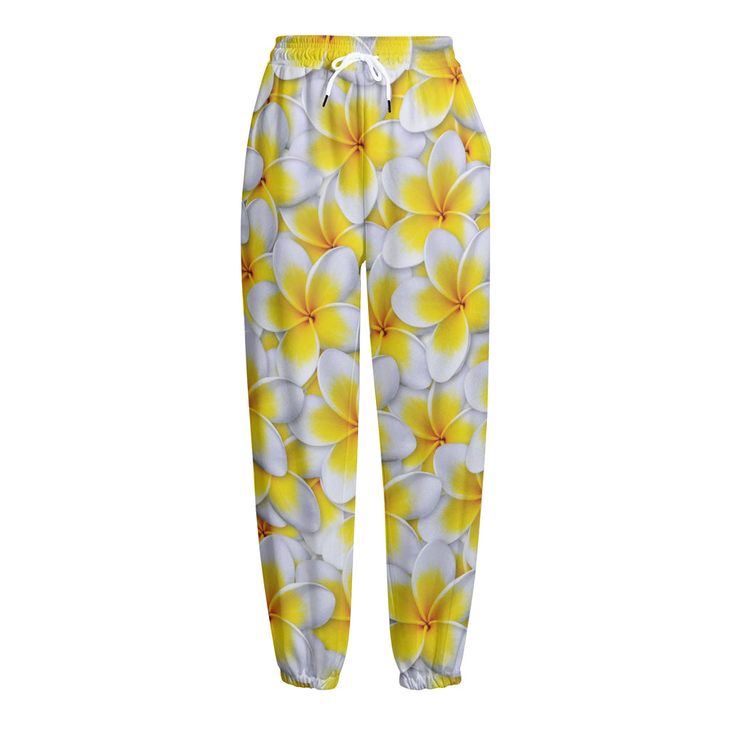 Frangipani Flower Print Fleece Lined Knit Pants