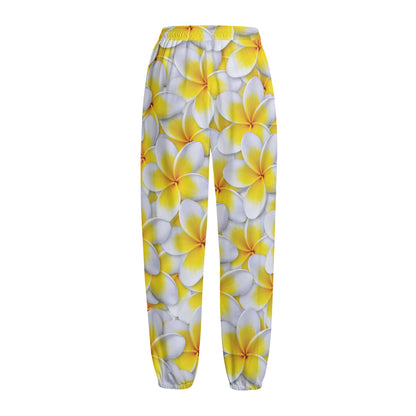 Frangipani Flower Print Fleece Lined Knit Pants