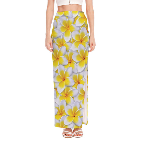 Frangipani Flower Print High Slit Maxi Skirt