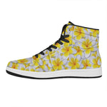 Frangipani Flower Print High Top Leather Sneakers