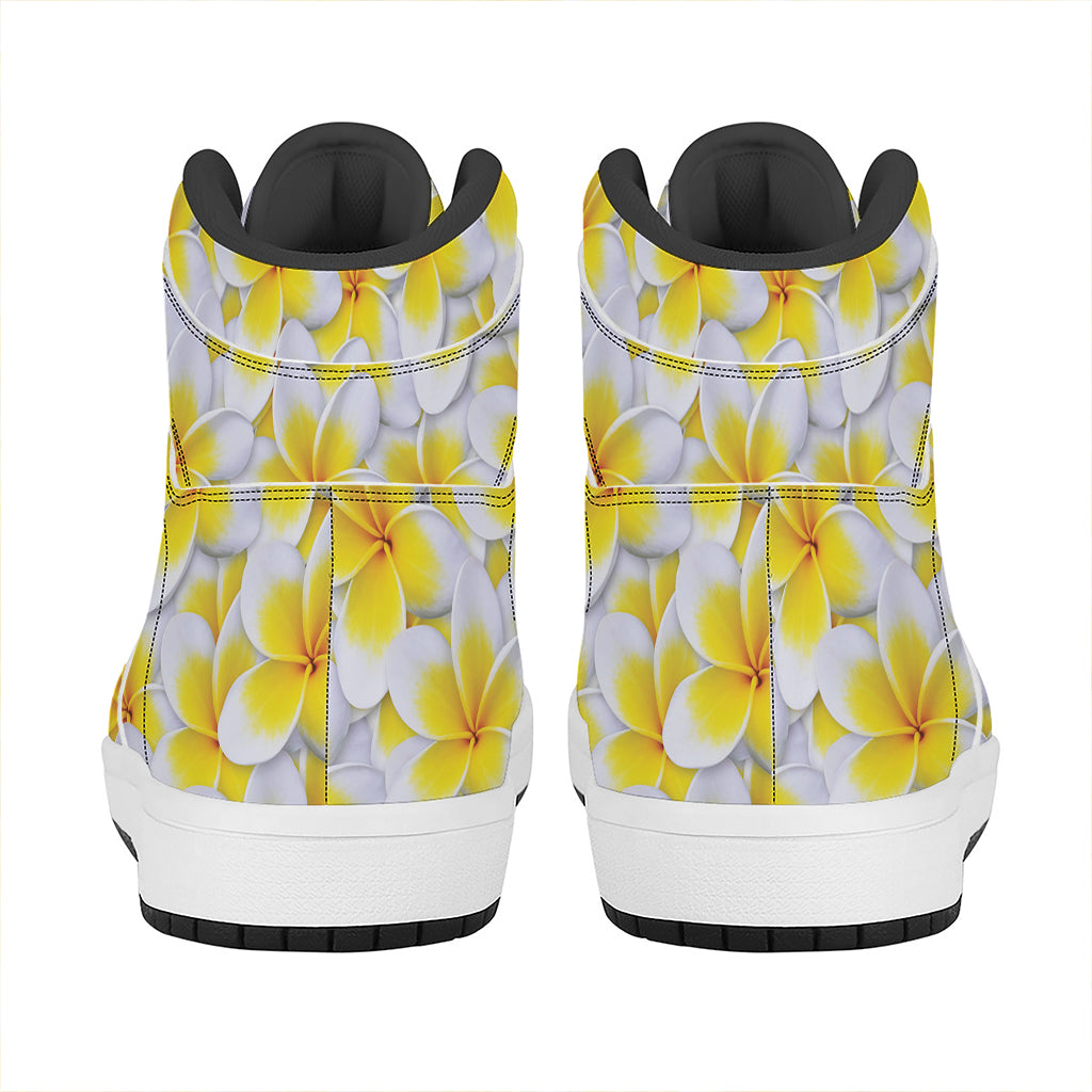 Frangipani Flower Print High Top Leather Sneakers