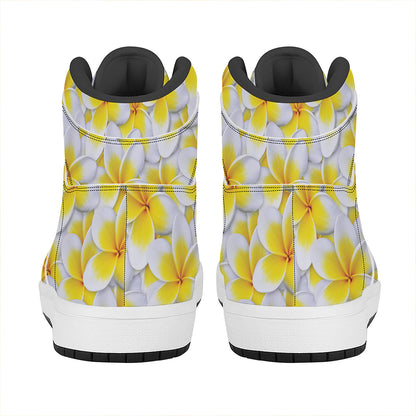Frangipani Flower Print High Top Leather Sneakers