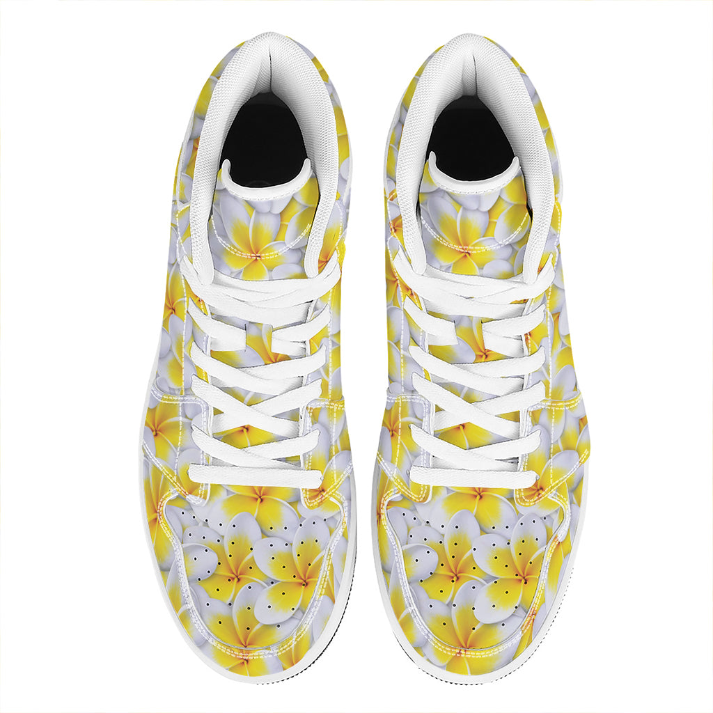 Frangipani Flower Print High Top Leather Sneakers