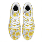 Frangipani Flower Print High Top Leather Sneakers