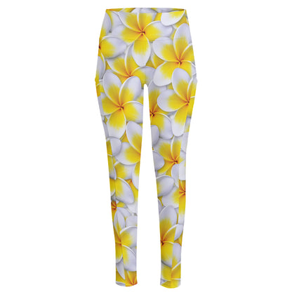 Frangipani Flower Print High-Waisted Pocket Leggings