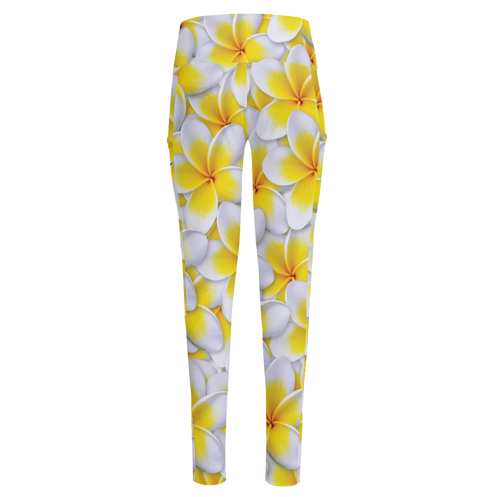 Frangipani Flower Print High-Waisted Pocket Leggings