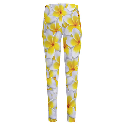 Frangipani Flower Print High-Waisted Pocket Leggings