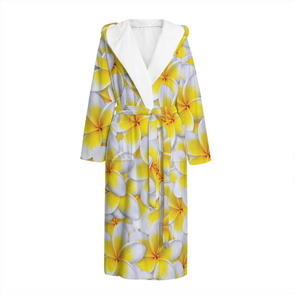 Frangipani Flower Print Hooded Bathrobe