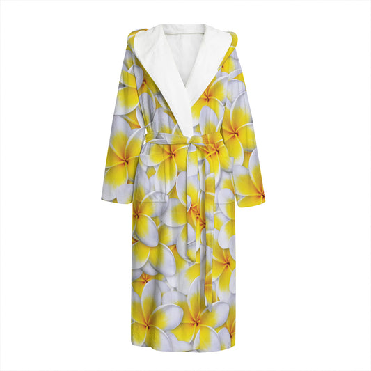 Frangipani Flower Print Hooded Bathrobe
