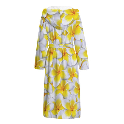 Frangipani Flower Print Hooded Bathrobe